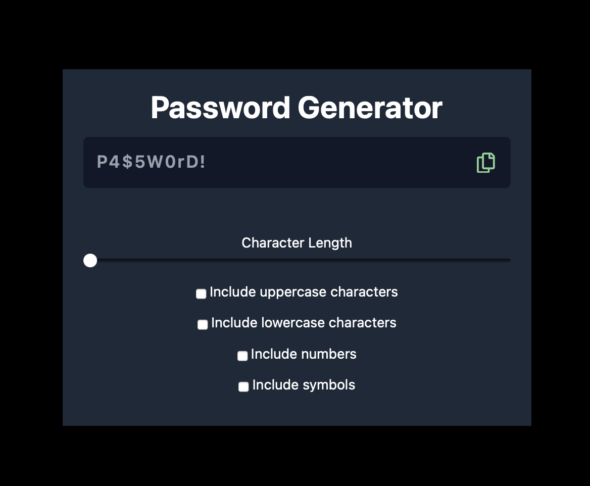 Password generator app screenshot